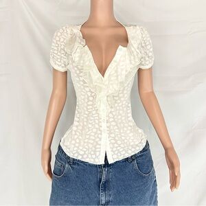 Armani Collezioni White Ruffle Button Front Blouse